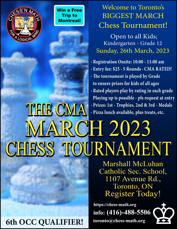 Poster for Chess Tournament on Sunday, 26th March, 2023
